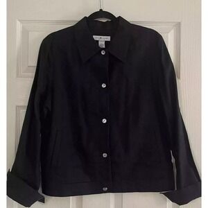 Real Clothes Saks Womens 12 Black Irish Linen Long Sleeve Button Shirt Jacket